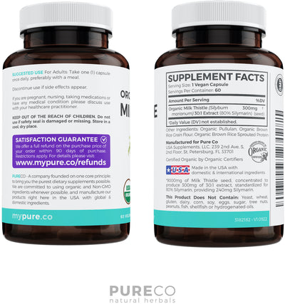 Organic Milk Thistle 30:1 Extract (80% Silymarin & Vegan) Super-Concentrated Extract for 9,000mg of Milk Thistle Seed Power: Supports Liver Cleanse, Detox & Health - Marianum Herb: 60 Capsules (Pills) thumbnail