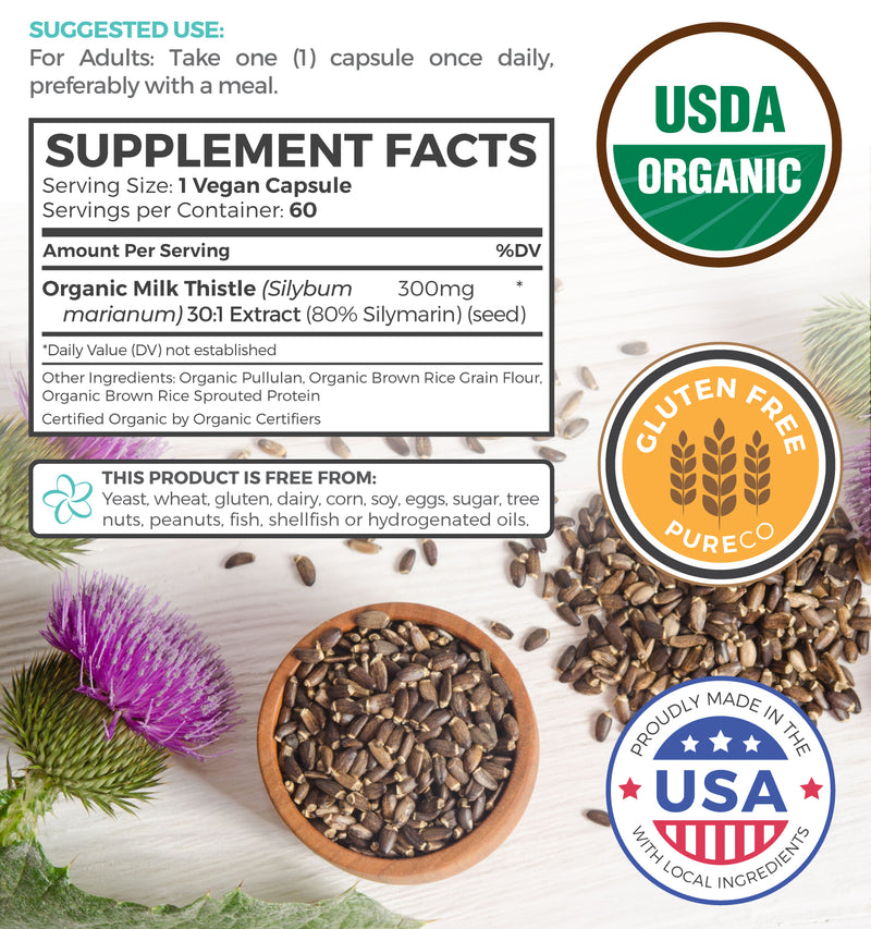 Organic Milk Thistle 30:1 Extract (80% Silymarin & Vegan) Super-Concentrated Extract for 9,000mg of Milk Thistle Seed Power: Supports Liver Cleanse, Detox & Health - Marianum Herb: 60 Capsules (Pills)