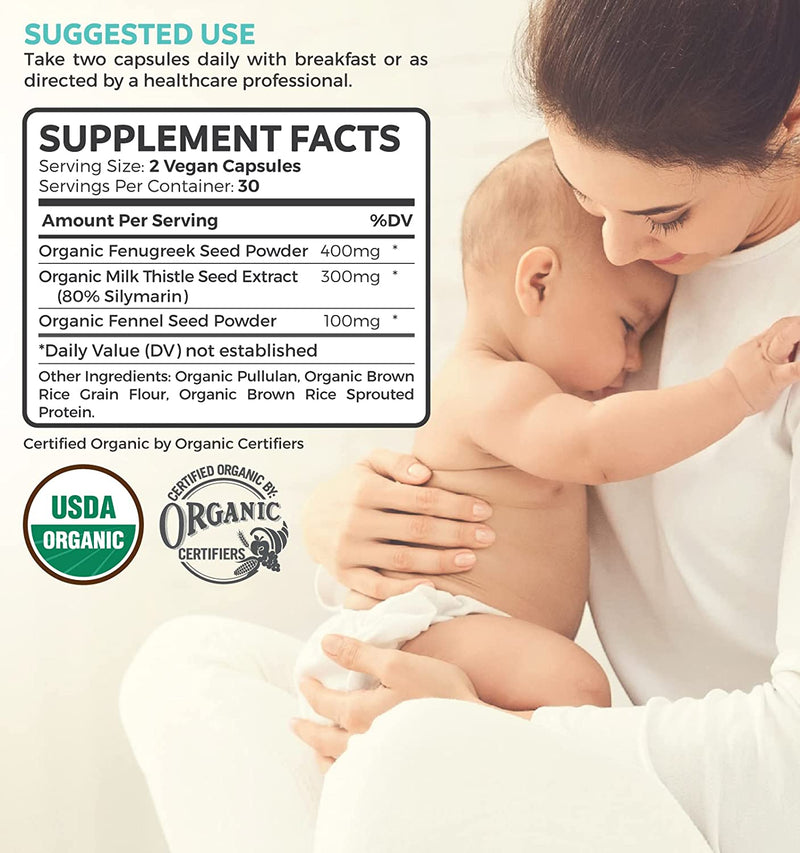 Pure Mom Organic Lactation Supplement - Increase Milk Supply with Herbal Breastfeeding Support