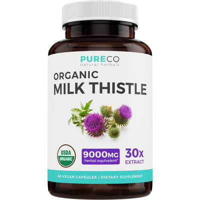 Organic Milk Thistle 30:1 Extract (80% Silymarin & Vegan) Super-Concentrated Extract for 9,000mg of Milk Thistle Seed Power: Supports Liver Cleanse, Detox & Health - Marianum Herb: 60 Capsules (Pills) thumbnail