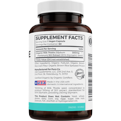 Organic Milk Thistle 30:1 Extract (80% Silymarin & Vegan) Super-Concentrated Extract for 9,000mg of Milk Thistle Seed Power: Supports Liver Cleanse, Detox & Health - Marianum Herb: 60 Capsules (Pills) thumbnail