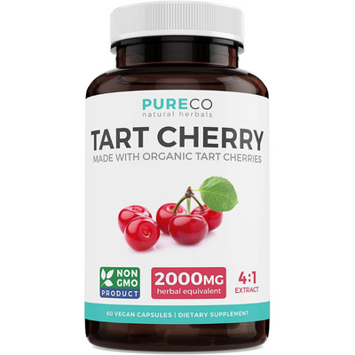 Organic Tart Cherry Capsules - 4:1 Extract Equals 2000mg of Fresh Tart Cherries (Vegan) Natural Uric Acid Support, Sleep Aid, Joint Support Supplement - 60 Capsules of 500mg (No Pills or Juice) thumbnail