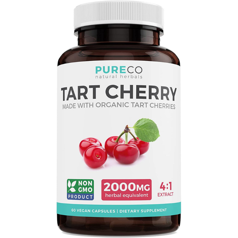 Organic Tart Cherry Capsules - 4:1 Extract Equals 2000mg of Fresh Tart Cherries (Vegan) Natural Uric Acid Support, Sleep Aid, Joint Support Supplement - 60 Capsules of 500mg (No Pills or Juice)