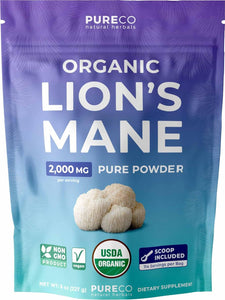 Front of bottle of Organic Lion's Mane Powder