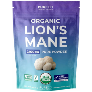 Front of bottle of Organic Lion's Mane Powder