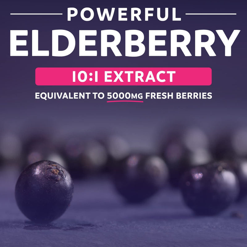 Organic Elderberry Capsules - 10:1 Extract Equals 5,000mg of Fresh Elderberries (Vegan) for Immune Support, Allergy, Sinus Relief- 30 Capsules