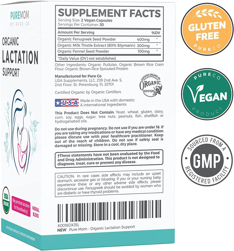 Pure Mom Organic Lactation Supplement - Increase Milk Supply with Herbal Breastfeeding Support