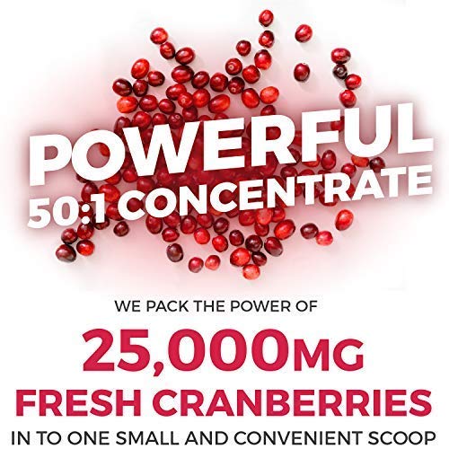 Powerful 50:1 concentrate. 500mg of our cranberry extract equals 25,000mg of fresh cranberry's. 